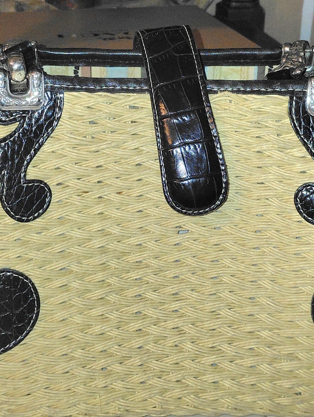 Brighton Woven Straw Tote with Black Trim - Stylish Summer Handbag - Picture 7 of 7